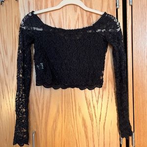 Sheer lace Kendall and Kylie off the shoulder top